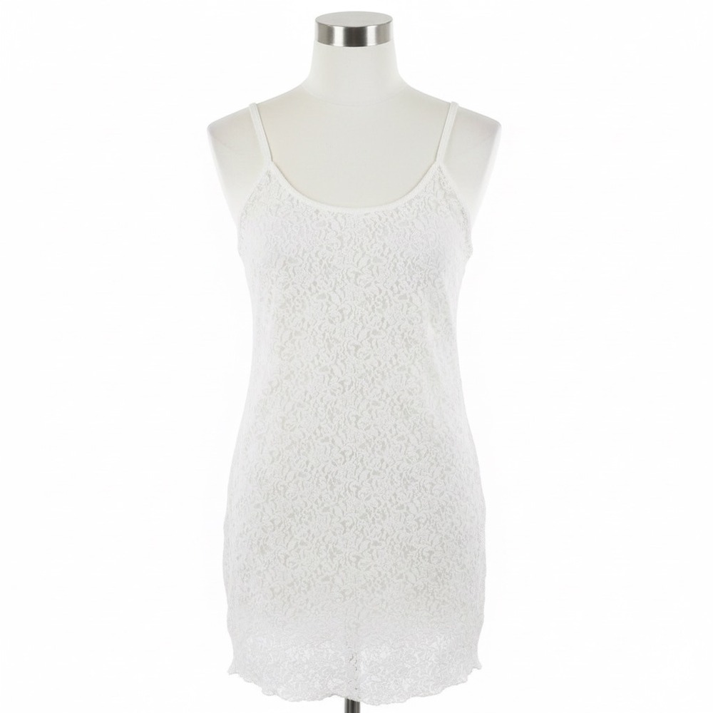 Victorias Secret White Floral Lace Chemise‎ Sheer Slip Dress Mini M 90s Vintage